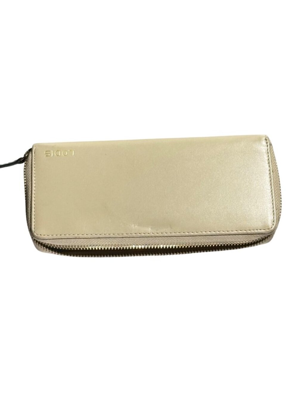 Lodis Beige Leather Zip-Around Long Continental Wallet With Gold Logo